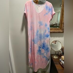 Gender Reveal pocketed maxi dress, pink and blue tie dye, Sz small but roomy fit